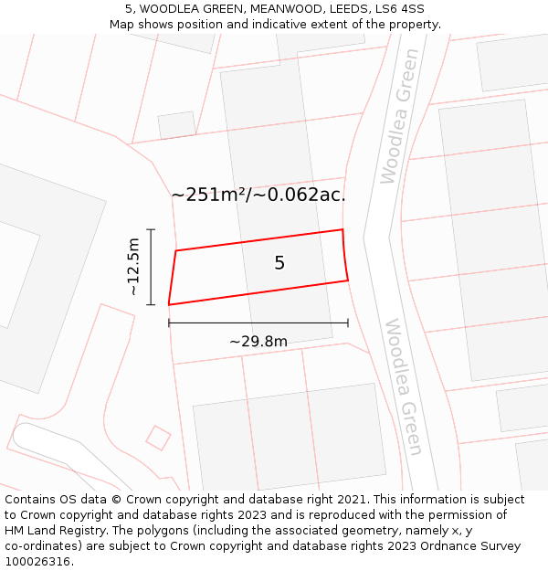 5, WOODLEA GREEN, MEANWOOD, LEEDS, LS6 4SS: Plot and title map