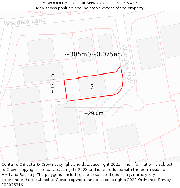 5, WOODLEA HOLT, MEANWOOD, LEEDS, LS6 4SY: Plot and title map