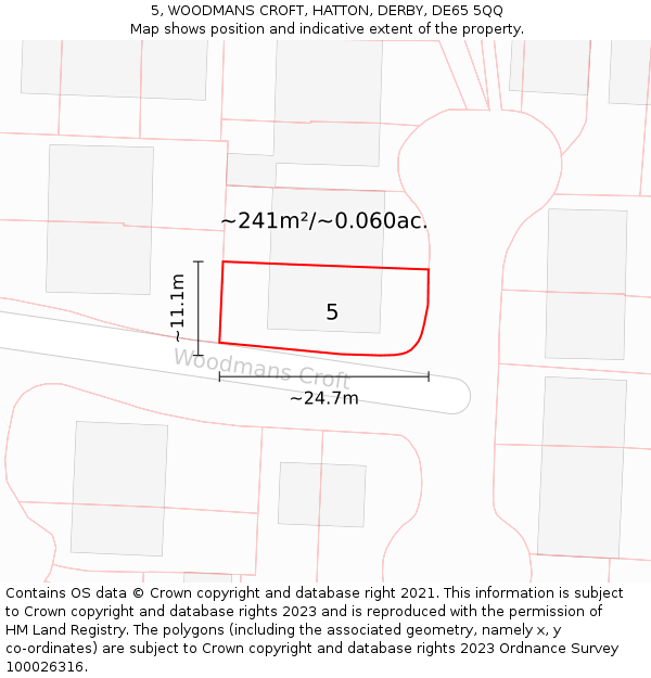 5, WOODMANS CROFT, HATTON, DERBY, DE65 5QQ: Plot and title map