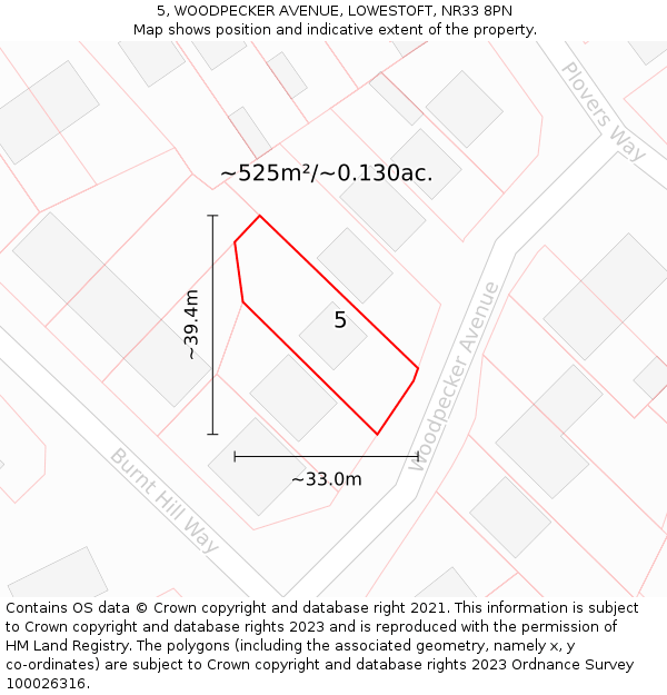 5, WOODPECKER AVENUE, LOWESTOFT, NR33 8PN: Plot and title map