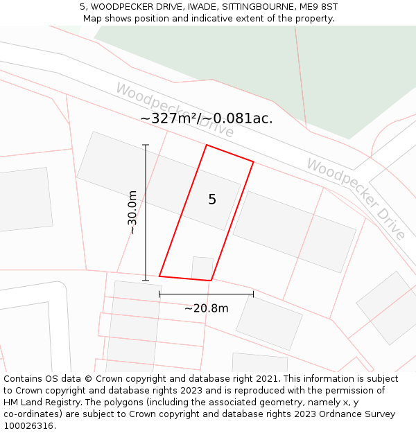 5, WOODPECKER DRIVE, IWADE, SITTINGBOURNE, ME9 8ST: Plot and title map