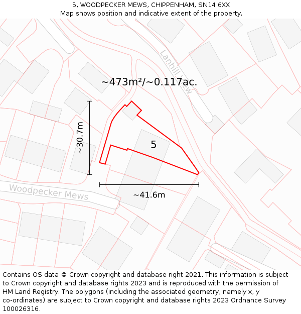 5, WOODPECKER MEWS, CHIPPENHAM, SN14 6XX: Plot and title map