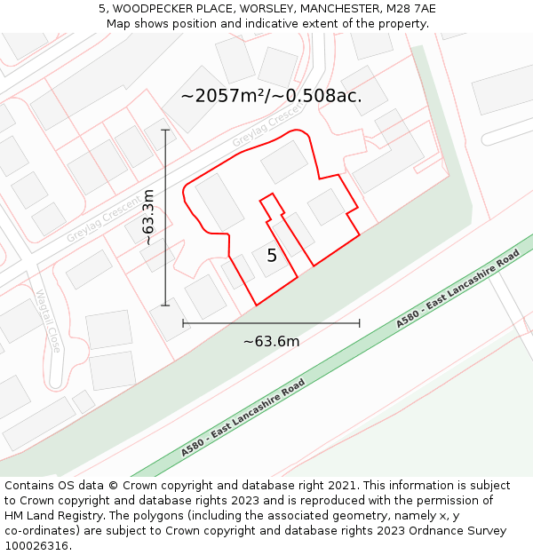 5, WOODPECKER PLACE, WORSLEY, MANCHESTER, M28 7AE: Plot and title map