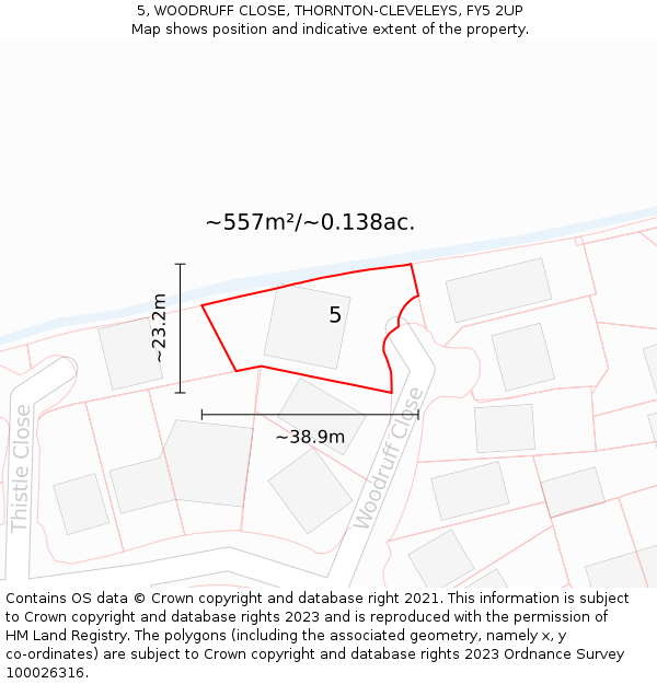 5, WOODRUFF CLOSE, THORNTON-CLEVELEYS, FY5 2UP: Plot and title map