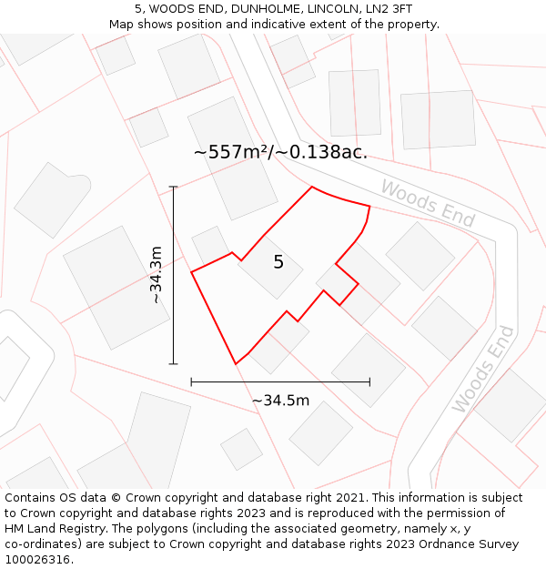 5, WOODS END, DUNHOLME, LINCOLN, LN2 3FT: Plot and title map