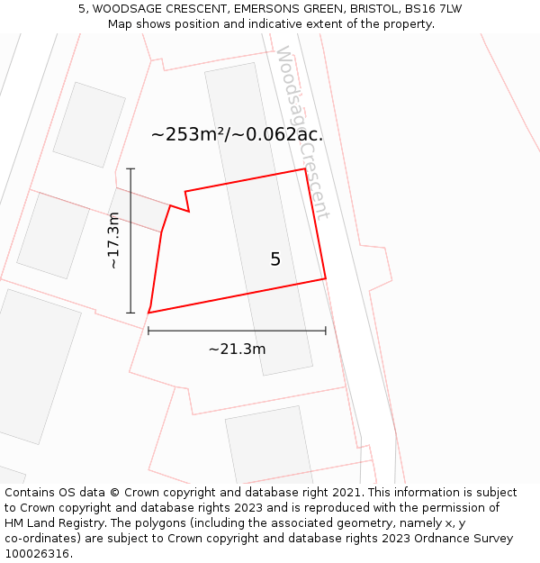 5, WOODSAGE CRESCENT, EMERSONS GREEN, BRISTOL, BS16 7LW: Plot and title map