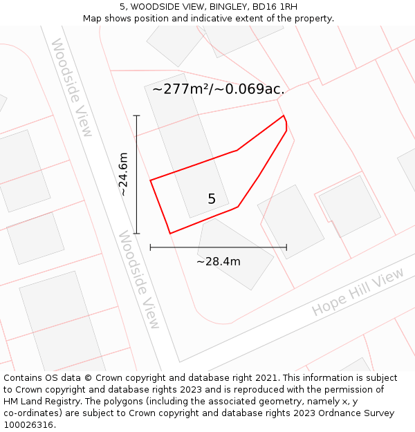 5, WOODSIDE VIEW, BINGLEY, BD16 1RH: Plot and title map