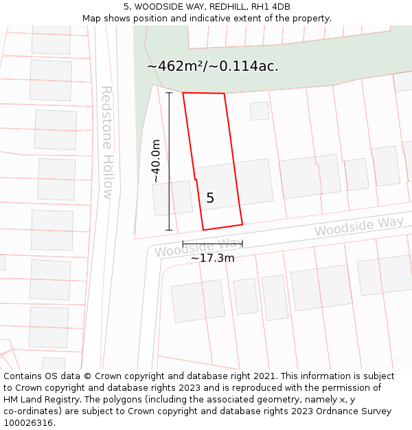 5, WOODSIDE WAY, REDHILL, RH1 4DB: Plot and title map