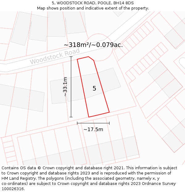 5, WOODSTOCK ROAD, POOLE, BH14 8DS: Plot and title map