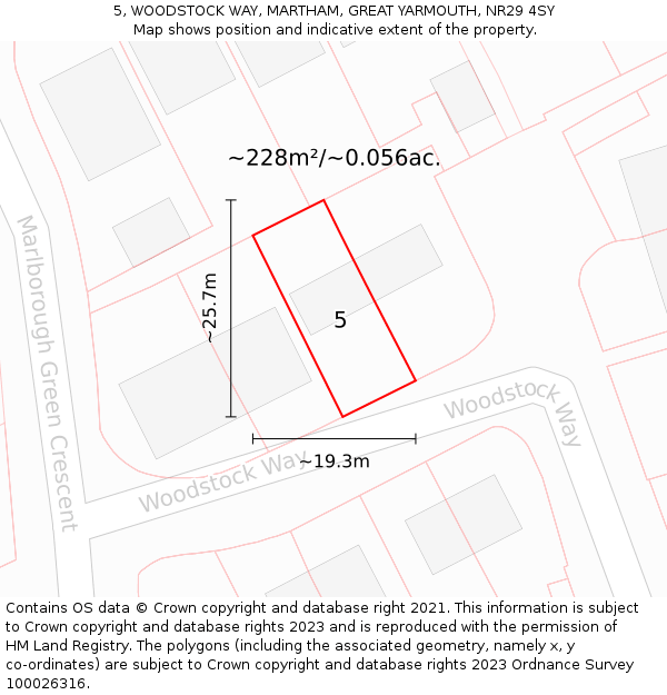 5, WOODSTOCK WAY, MARTHAM, GREAT YARMOUTH, NR29 4SY: Plot and title map