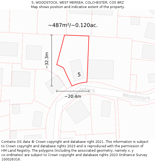 5, WOODSTOCK, WEST MERSEA, COLCHESTER, CO5 8RZ: Plot and title map