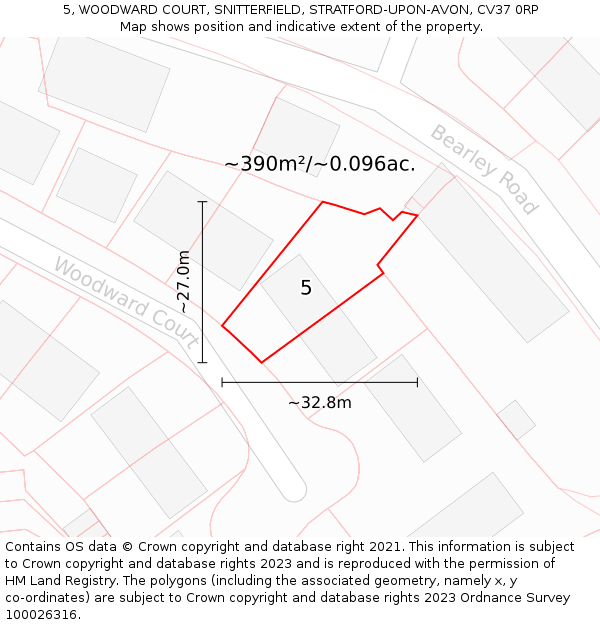 5, WOODWARD COURT, SNITTERFIELD, STRATFORD-UPON-AVON, CV37 0RP: Plot and title map