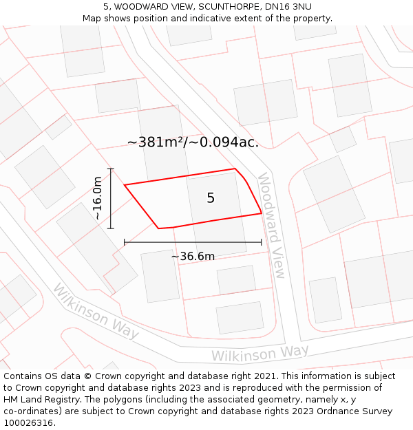 5, WOODWARD VIEW, SCUNTHORPE, DN16 3NU: Plot and title map
