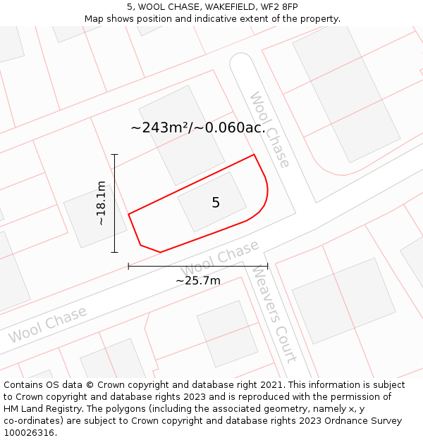 5, WOOL CHASE, WAKEFIELD, WF2 8FP: Plot and title map