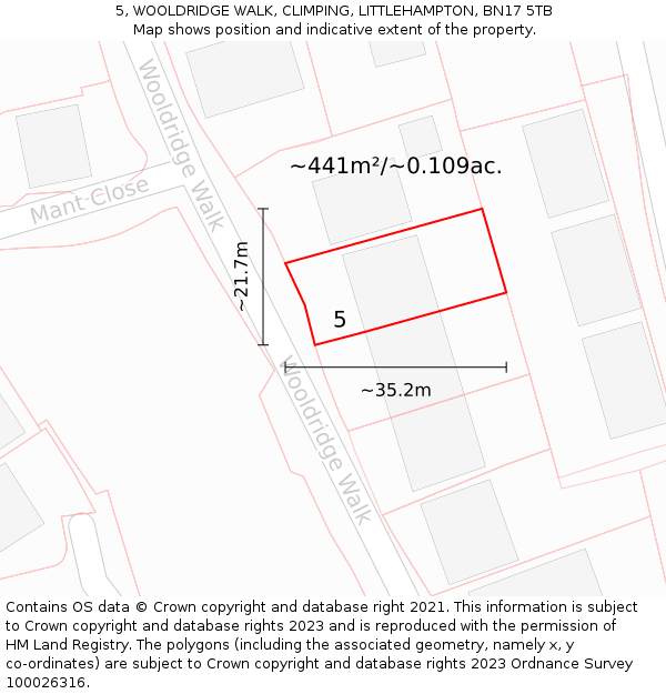 5, WOOLDRIDGE WALK, CLIMPING, LITTLEHAMPTON, BN17 5TB: Plot and title map