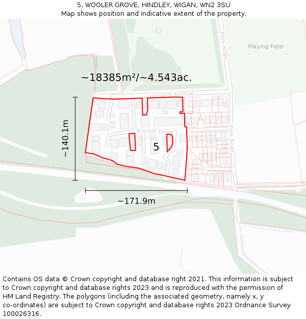 5, WOOLER GROVE, HINDLEY, WIGAN, WN2 3SU: Plot and title map