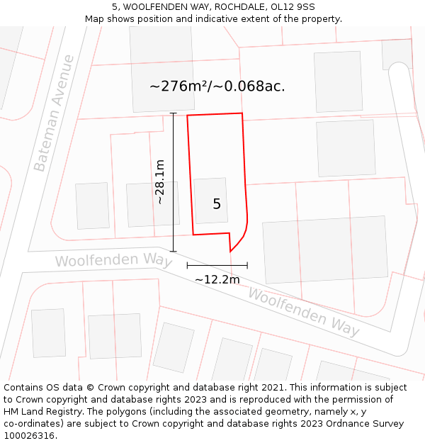 5, WOOLFENDEN WAY, ROCHDALE, OL12 9SS: Plot and title map
