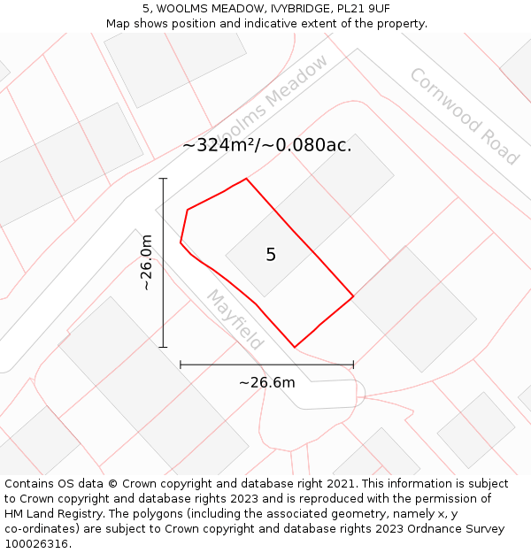 5, WOOLMS MEADOW, IVYBRIDGE, PL21 9UF: Plot and title map