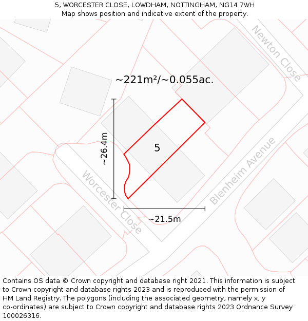 5, WORCESTER CLOSE, LOWDHAM, NOTTINGHAM, NG14 7WH: Plot and title map