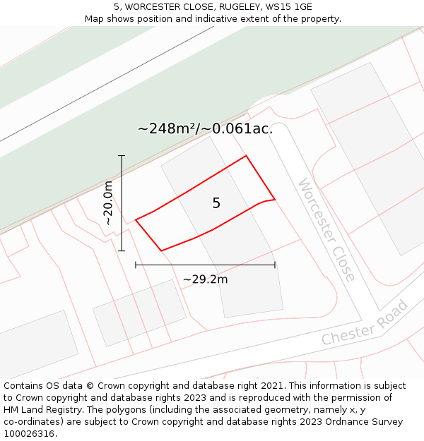 5, WORCESTER CLOSE, RUGELEY, WS15 1GE: Plot and title map