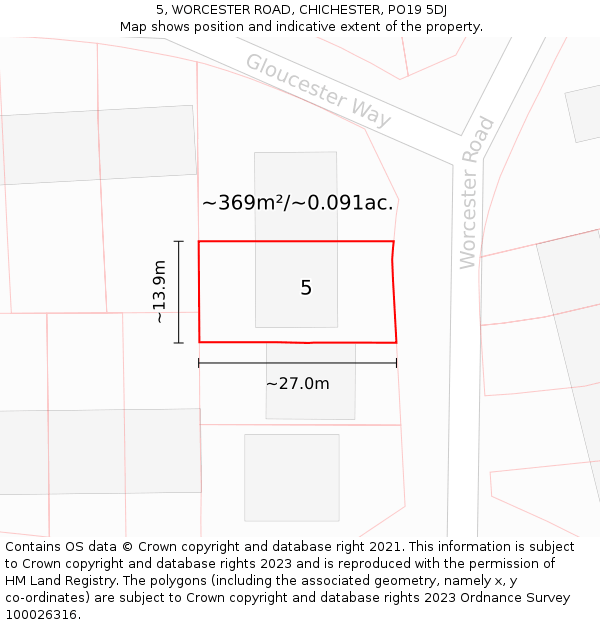 5, WORCESTER ROAD, CHICHESTER, PO19 5DJ: Plot and title map