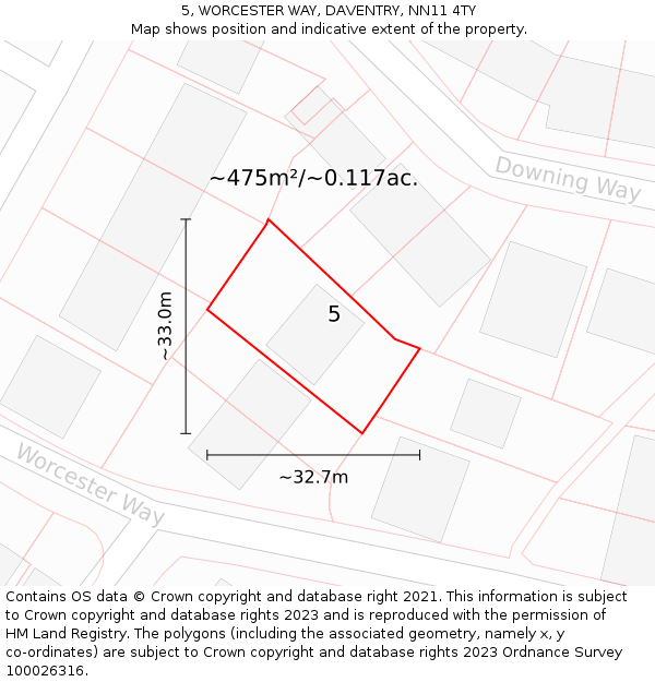 5, WORCESTER WAY, DAVENTRY, NN11 4TY: Plot and title map