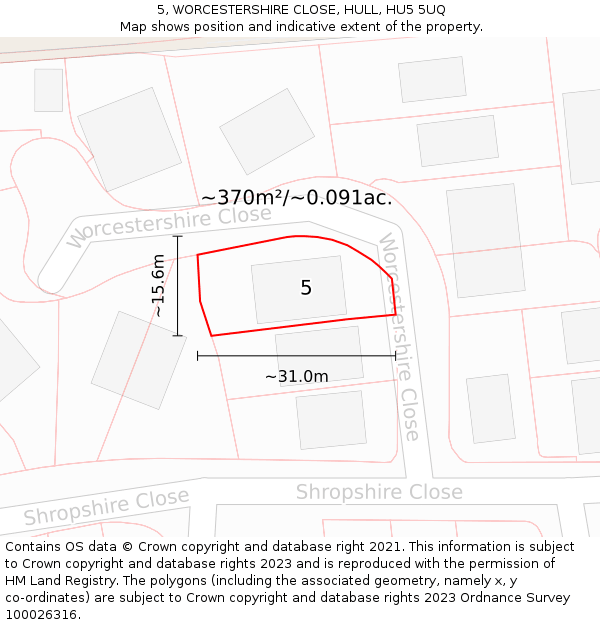 5, WORCESTERSHIRE CLOSE, HULL, HU5 5UQ: Plot and title map