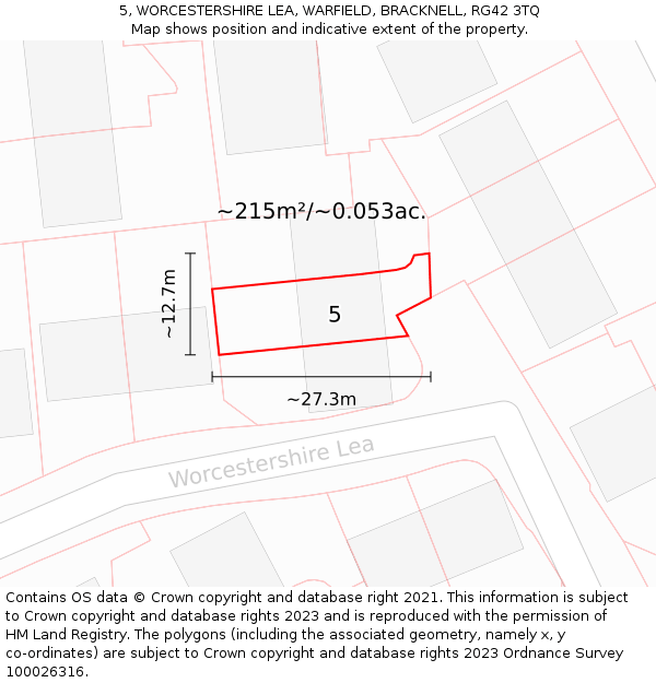 5, WORCESTERSHIRE LEA, WARFIELD, BRACKNELL, RG42 3TQ: Plot and title map