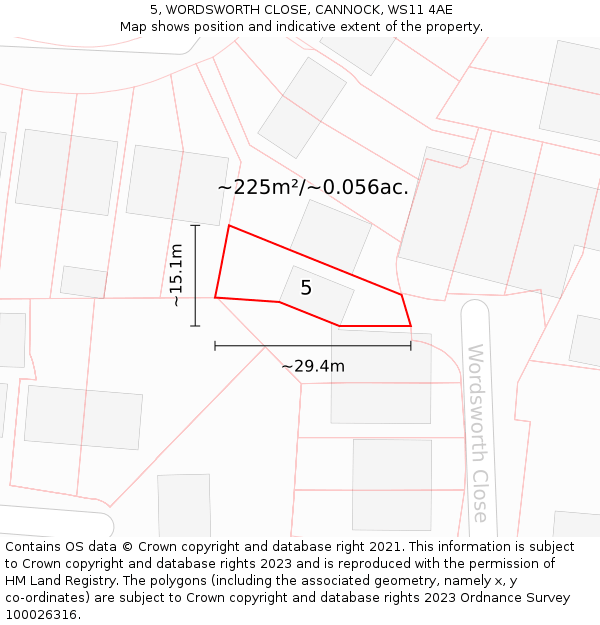 5, WORDSWORTH CLOSE, CANNOCK, WS11 4AE: Plot and title map