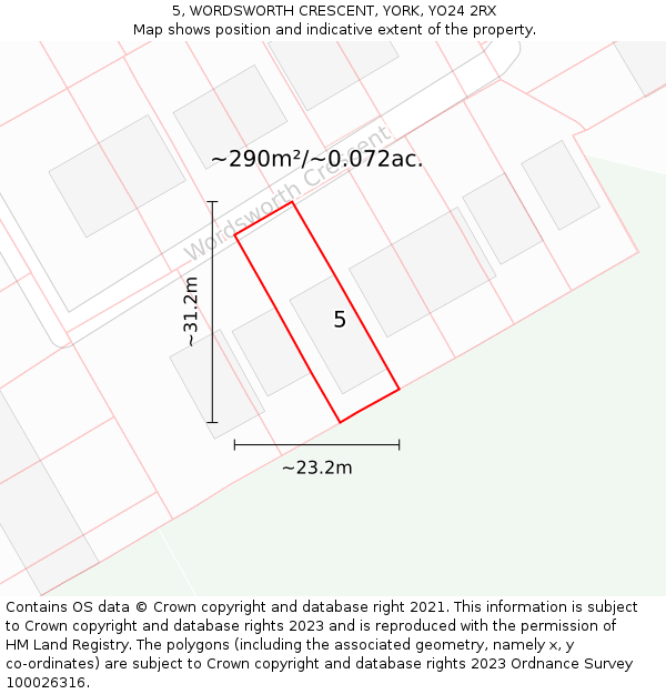 5, WORDSWORTH CRESCENT, YORK, YO24 2RX: Plot and title map