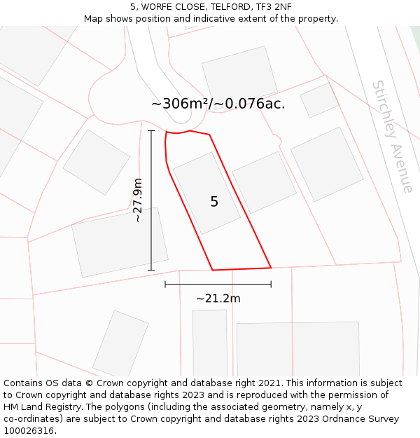 5, WORFE CLOSE, TELFORD, TF3 2NF: Plot and title map