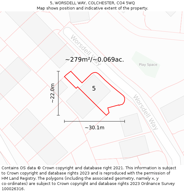 5, WORSDELL WAY, COLCHESTER, CO4 5WQ: Plot and title map