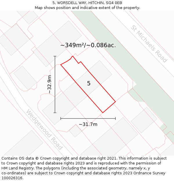 5, WORSDELL WAY, HITCHIN, SG4 0EB: Plot and title map