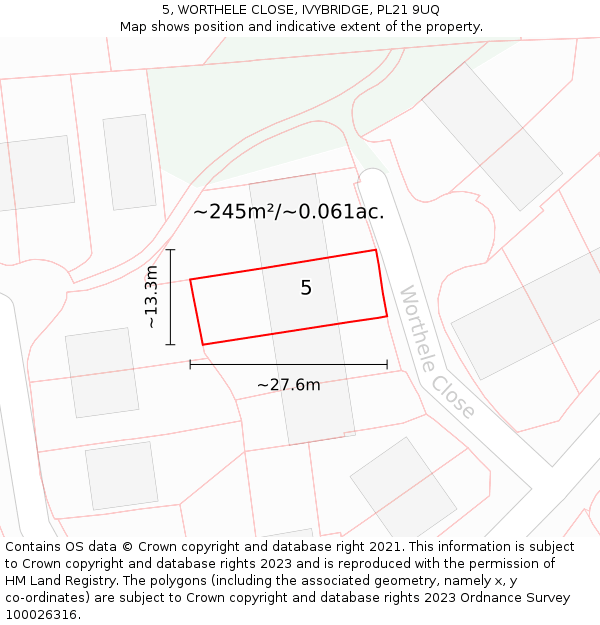 5, WORTHELE CLOSE, IVYBRIDGE, PL21 9UQ: Plot and title map