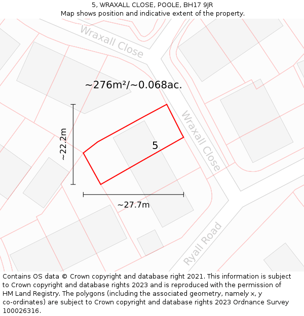 5, WRAXALL CLOSE, POOLE, BH17 9JR: Plot and title map