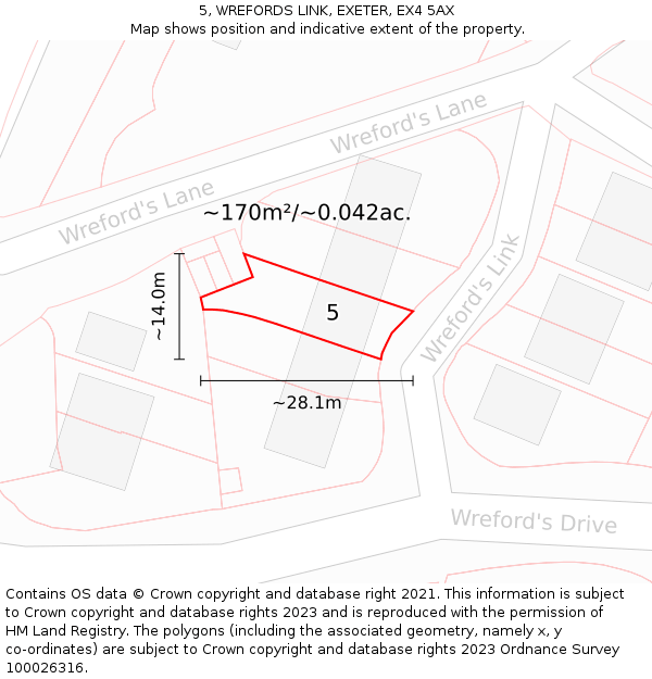5, WREFORDS LINK, EXETER, EX4 5AX: Plot and title map