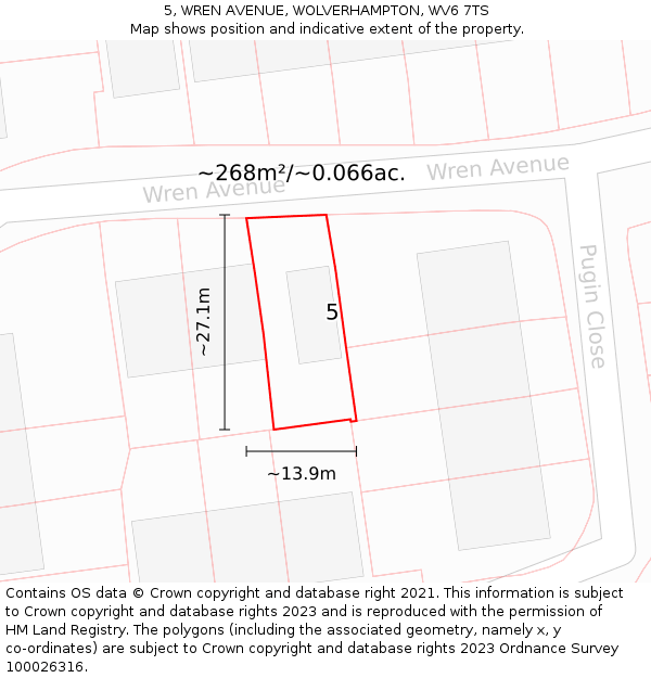 5, WREN AVENUE, WOLVERHAMPTON, WV6 7TS: Plot and title map