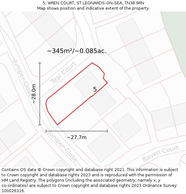 5, WREN COURT, ST LEONARDS-ON-SEA, TN38 9RN: Plot and title map