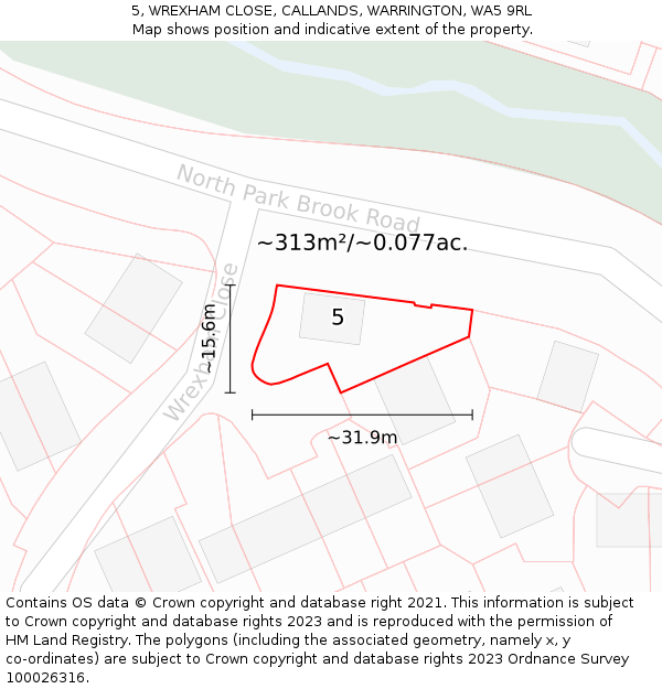 5, WREXHAM CLOSE, CALLANDS, WARRINGTON, WA5 9RL: Plot and title map
