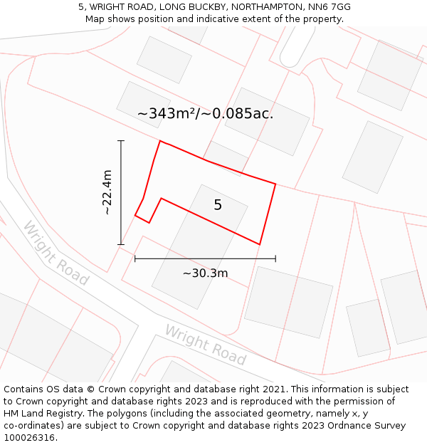 5, WRIGHT ROAD, LONG BUCKBY, NORTHAMPTON, NN6 7GG: Plot and title map