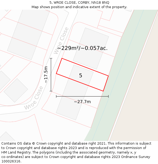 5, WROE CLOSE, CORBY, NN18 8NQ: Plot and title map