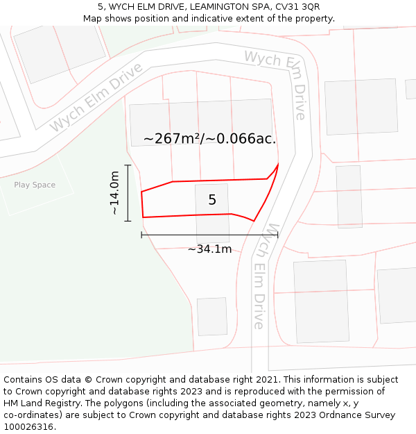 5, WYCH ELM DRIVE, LEAMINGTON SPA, CV31 3QR: Plot and title map