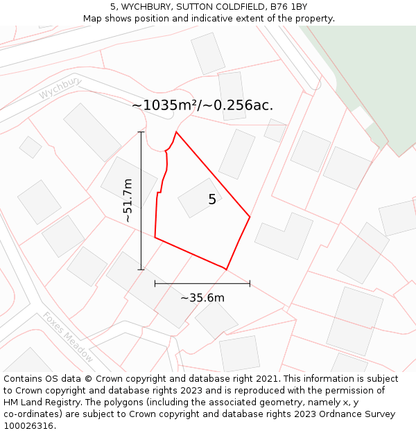 5, WYCHBURY, SUTTON COLDFIELD, B76 1BY: Plot and title map