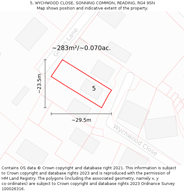 5, WYCHWOOD CLOSE, SONNING COMMON, READING, RG4 9SN: Plot and title map