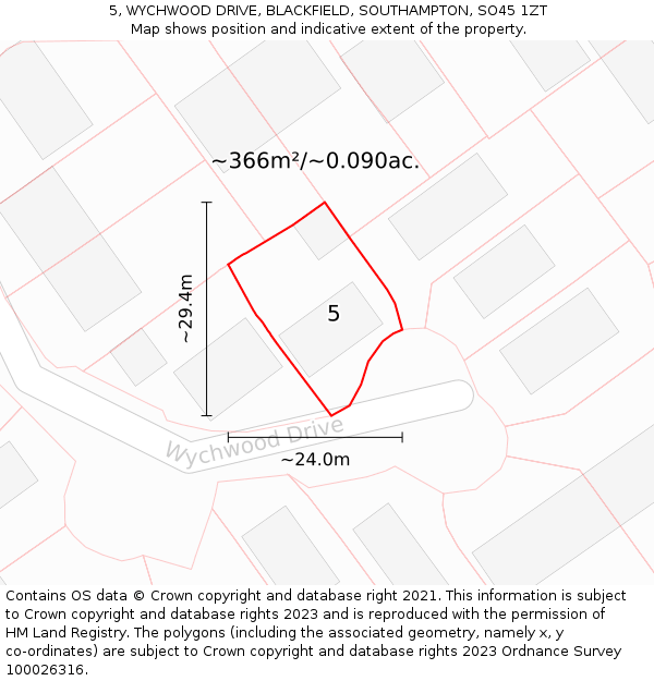 5, WYCHWOOD DRIVE, BLACKFIELD, SOUTHAMPTON, SO45 1ZT: Plot and title map