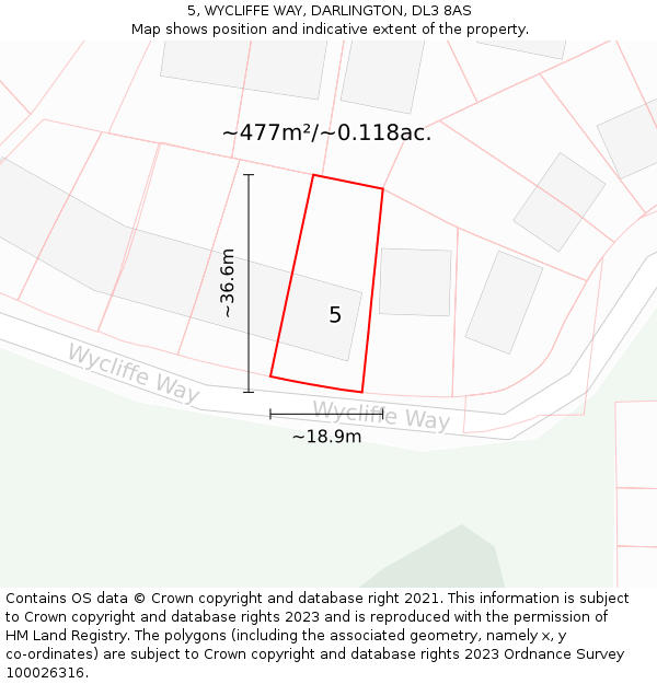 5, WYCLIFFE WAY, DARLINGTON, DL3 8AS: Plot and title map