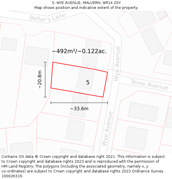 5, WYE AVENUE, MALVERN, WR14 2SY: Plot and title map