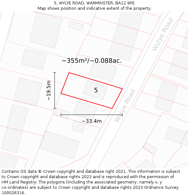 5, WYLYE ROAD, WARMINSTER, BA12 9PE: Plot and title map