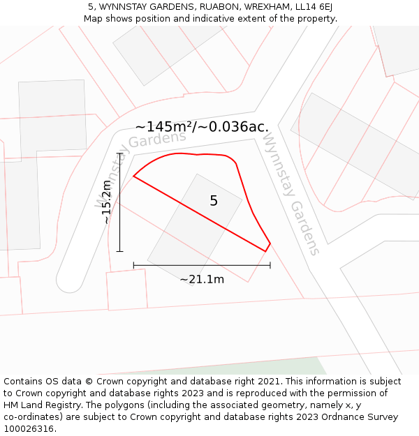 5, WYNNSTAY GARDENS, RUABON, WREXHAM, LL14 6EJ: Plot and title map