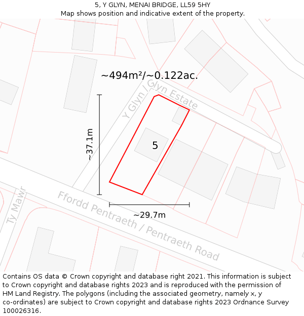 5, Y GLYN, MENAI BRIDGE, LL59 5HY: Plot and title map